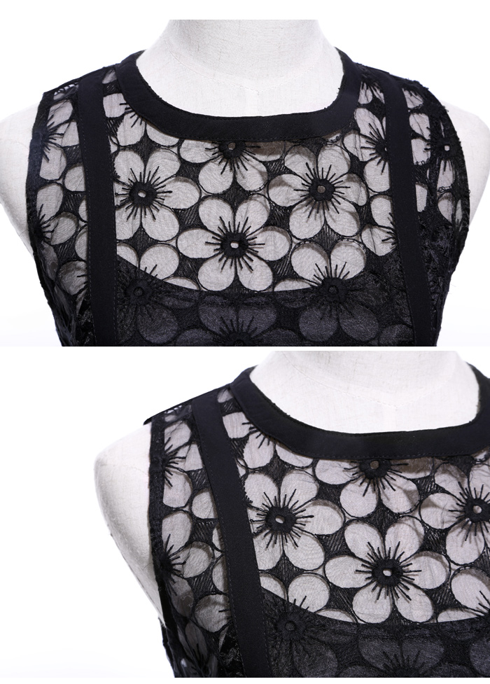 maxi dress ชุดเดรสยาวแฟชั่นแขนกุด ใส่ทำงาน กระโปรงผ้าชีฟอง แต่งโบว์ สีดำ ออกงานกลางวัน Asia Street Fashion