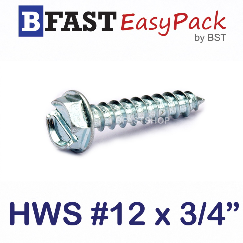 สกรูเกลียวเหล็กหัวเหลี่ยมผ่าติดแหวน HWS #12 x 3/4" (12 ตัว/ถุง)