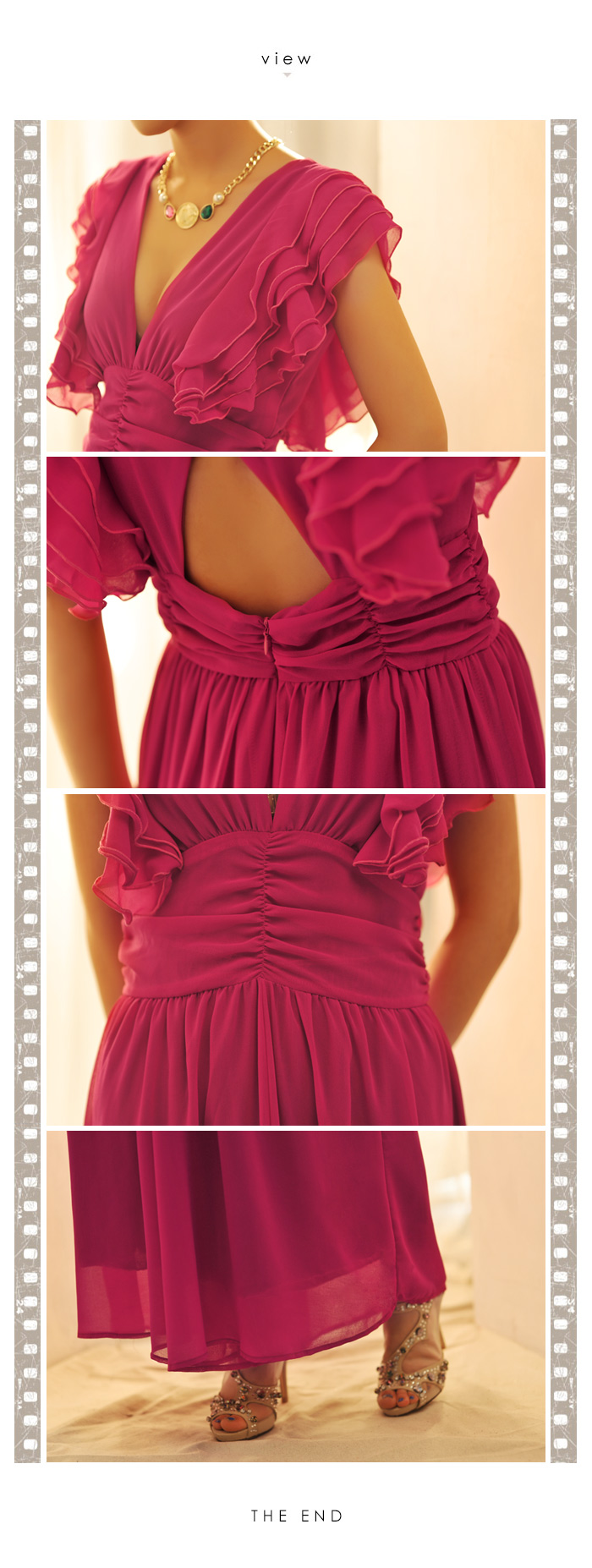 fashion jumpsuit ชุดเอี๊ยมกางเกงขายาว เซ็กซี่ คอวี สีม่วง สไตล์ยุโรป ผ้าชีฟอง สามารถใส่ออกงานได้