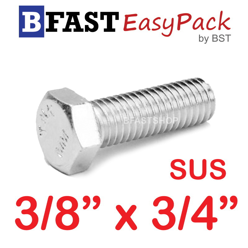 สกรูหัวเหลี่ยมสแตนเลส 3/8" x 3/4" (5 ตัว)