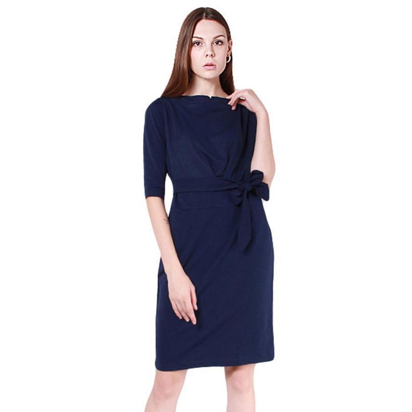 LALANG Women Half Sleeve Women is Fashion Dresses O-Neck Slim Casual Dark Blue