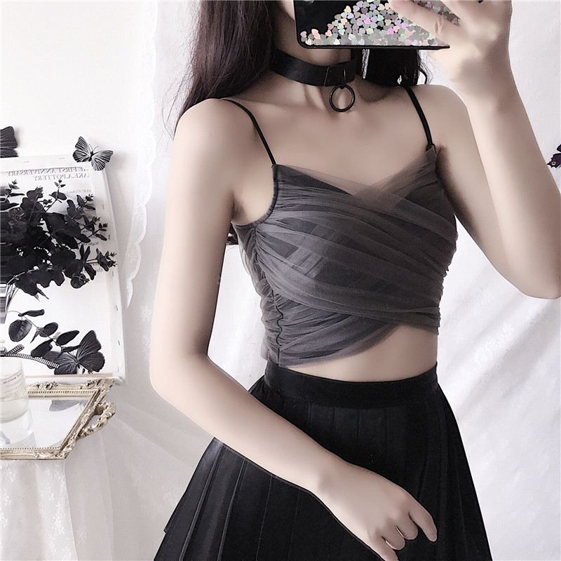 พรีออเดอร์ : เสื้อสายเดี่ยวแฟชั่นแต่งผ้ามุ้งผูกโบว์ตามแบบ (สินค้าไม่รวมกระโปรง)