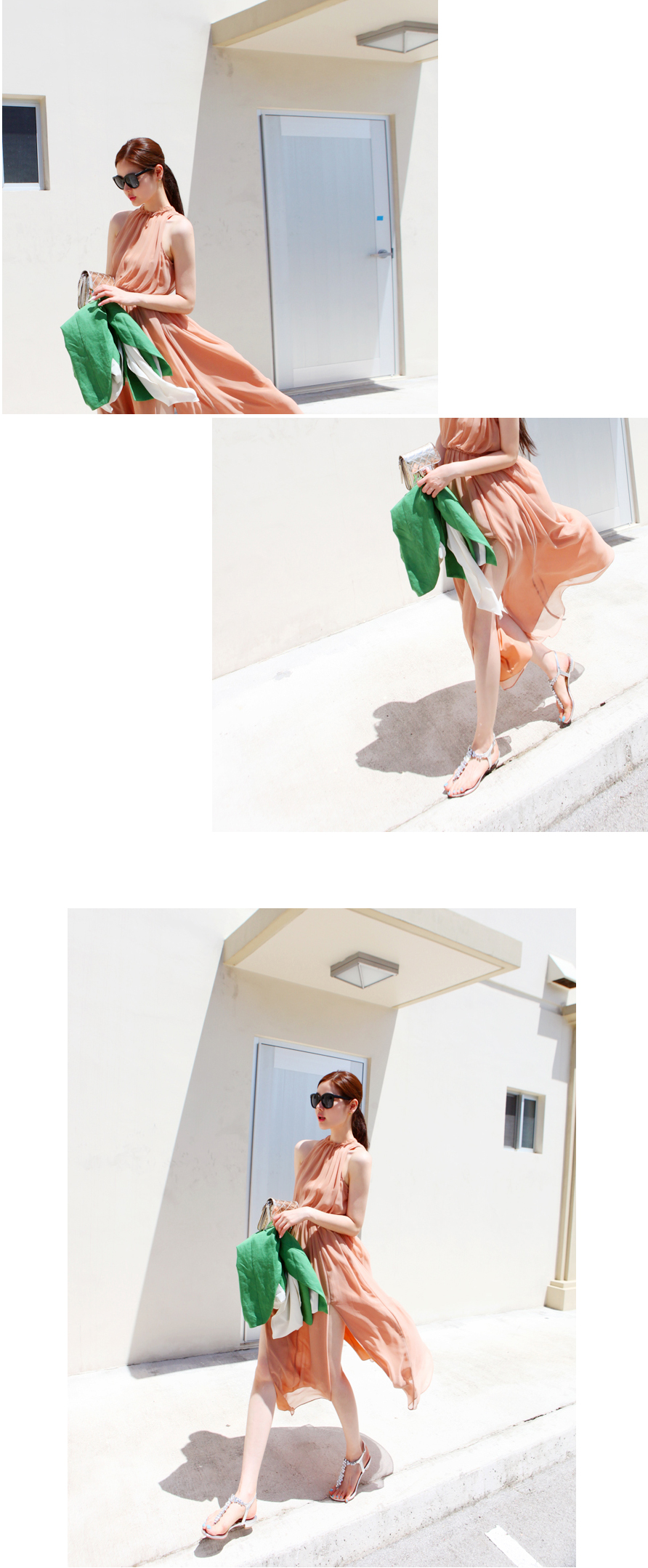 maxi dress - ชุดเดรสยาวผ้าชีฟอง ใสเที่ยว ใส่ทำงาน แขนกุด เปิดหลัง สีโอรส น่ารักมากๆ ค่ะ สามารถใส่ออกงานได้ Asia Sttreet Fashion