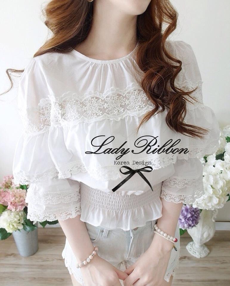 Lady Ribbon\'s Made Babe Doll White Lace Blouse เสื้อขาวฉลุแต่งลูกไม้ see-through