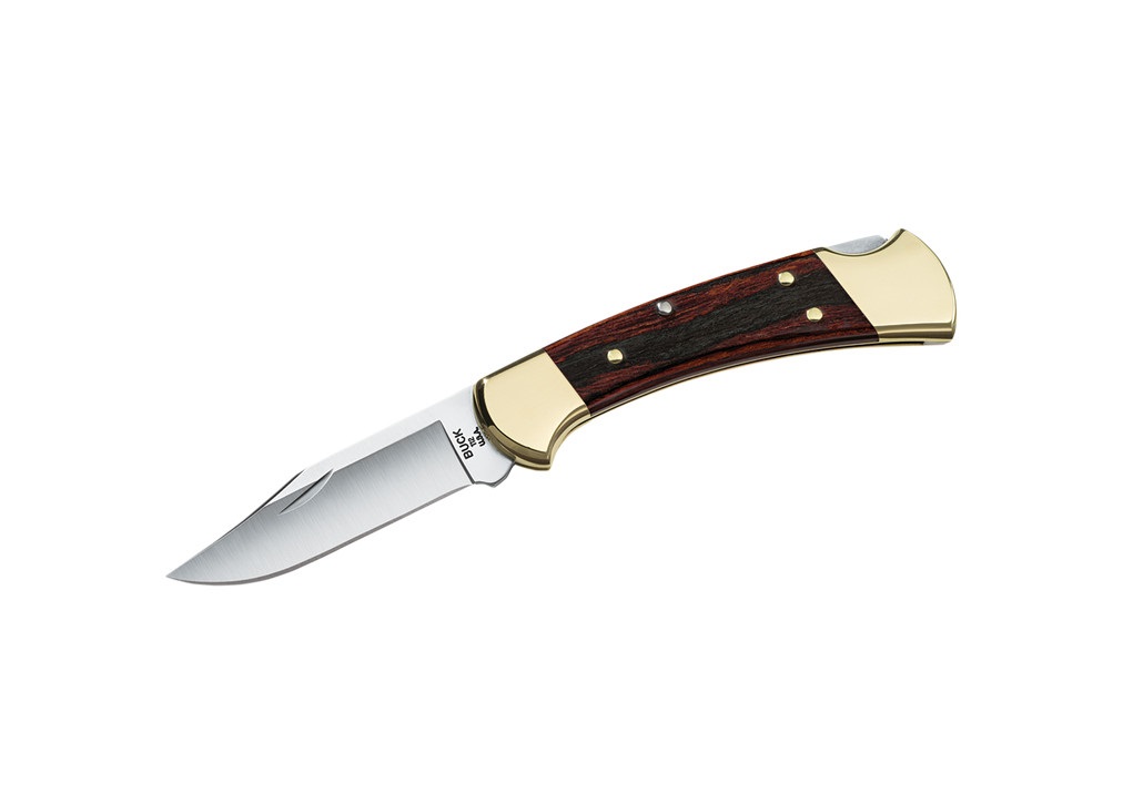 มีดพับ Buck112 Ranger Folding Hunter Style Lockback 3" Blade, Natural Wood Handles, Brass Bolsters - 2632