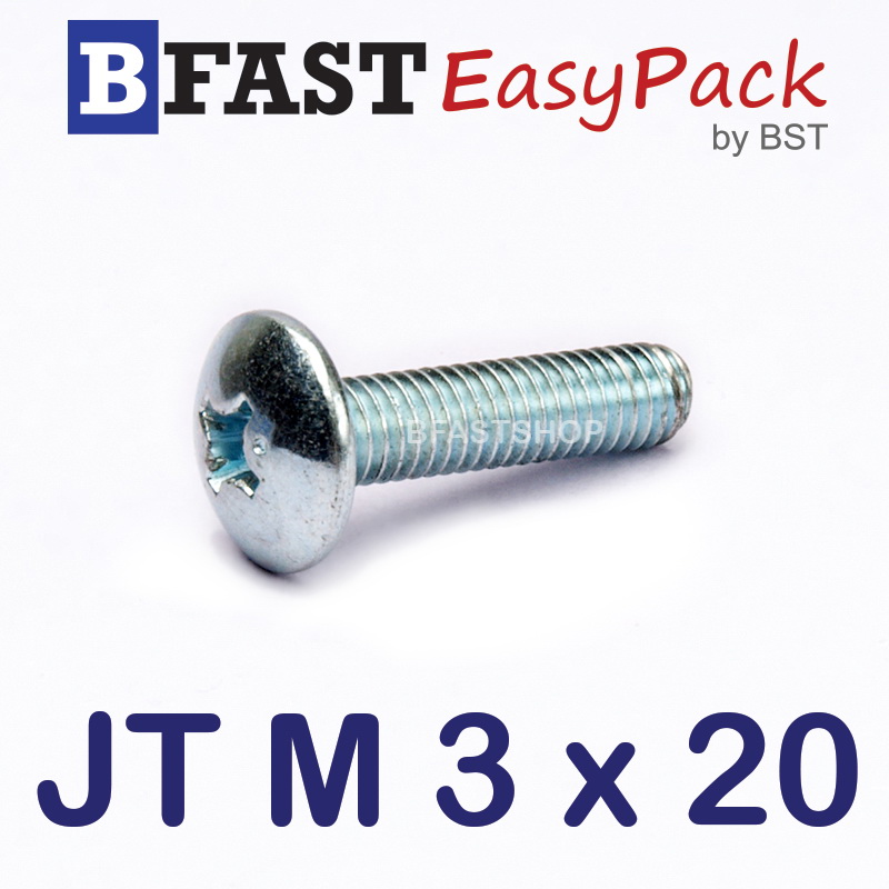 สกรูมิลสี่แฉก หัวร่ม JT M 3 x 20 (30 ตัว/ถุง)