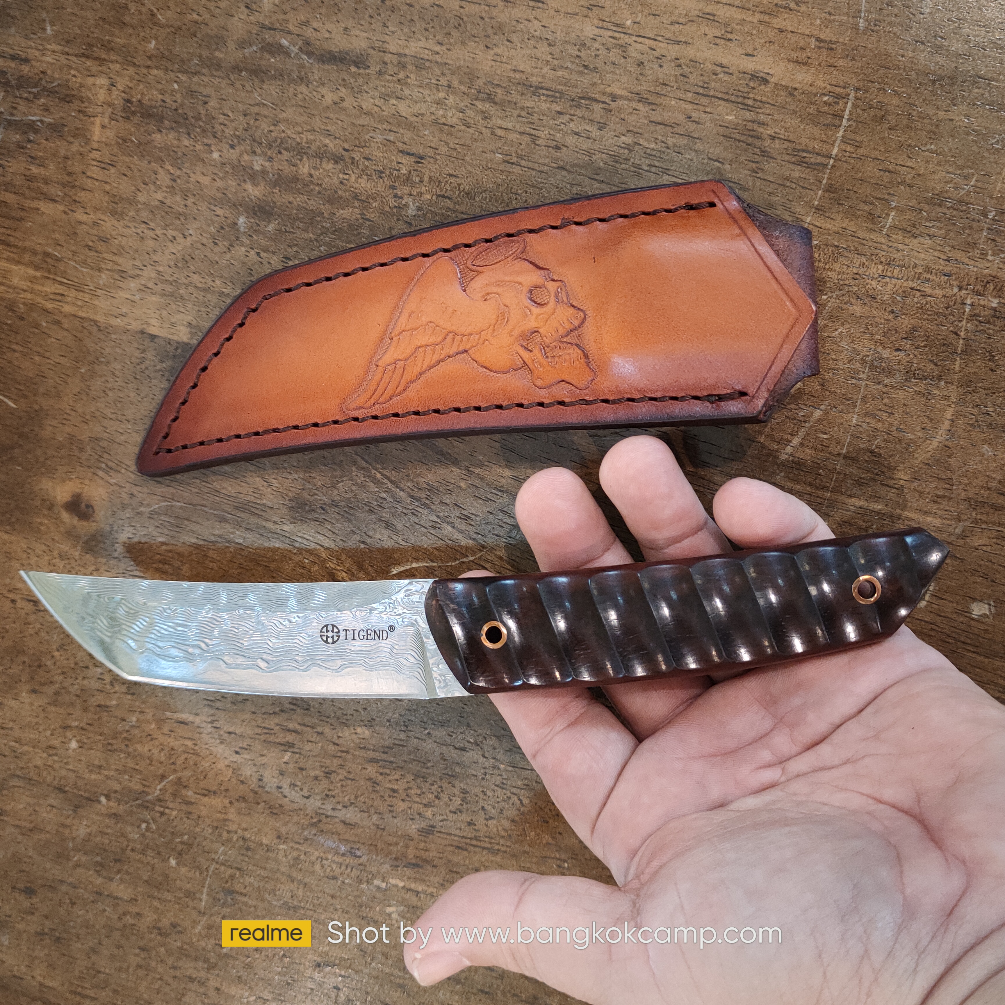 มีดดามัสกัส ด้ามไม้ พร้อมซองหนังแท้