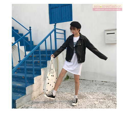 แจ็คเก็ตหนัง ทรงสวย งานคุณภาพดี เก๋ไก๋ พร้อมส่งเลยจ้า black