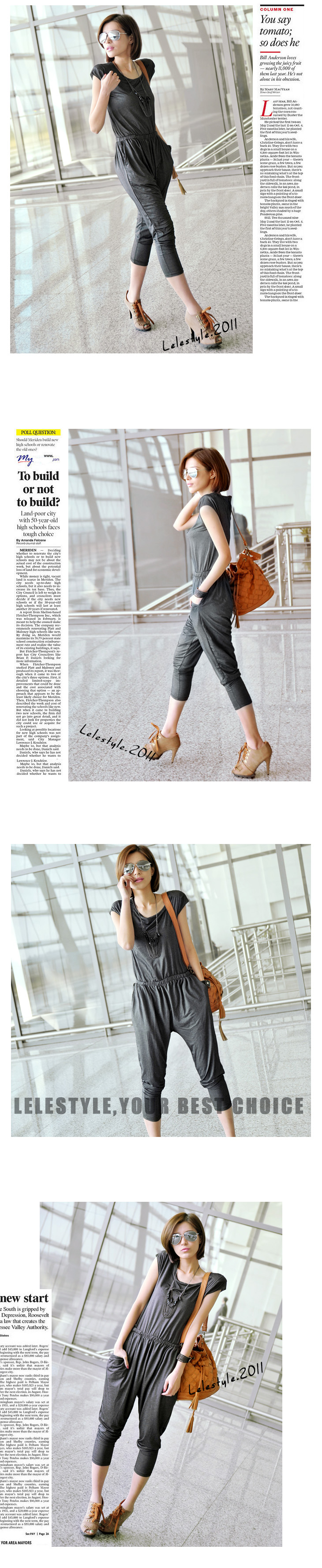 jumpsuit ชุดเอี๊ยมกางเกงขาห้าส่วน สีเทาเข้ม แขนสั้น แฟชั่นใส่เที่ยว ใส่ทำงาน ผ้ายืด กระเป๋าข้าง