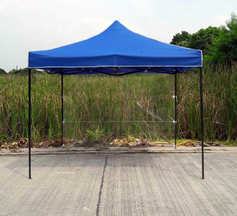 เต็นท์พับได้ สีน้ำเงิน ขนาด 3m x 3m พร้อมพลาสติกใส 1 ด้าน