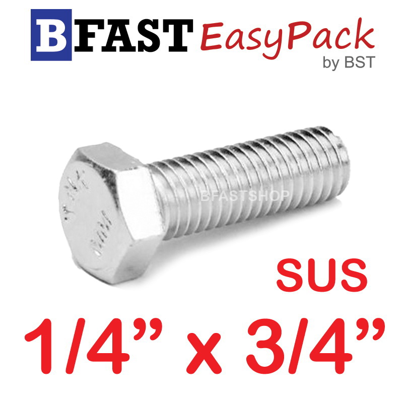 สกรูหัวเหลี่ยมสแตนเลส 1/4" x 3/4" (10 ตัว)