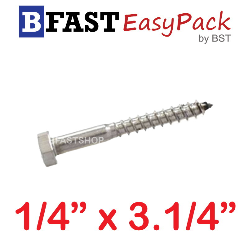 สกรูเกลียวปล่อยขันไม้สแตนเลส 1/4" x 3.1/4" ( 2 ตัว/ถุง)