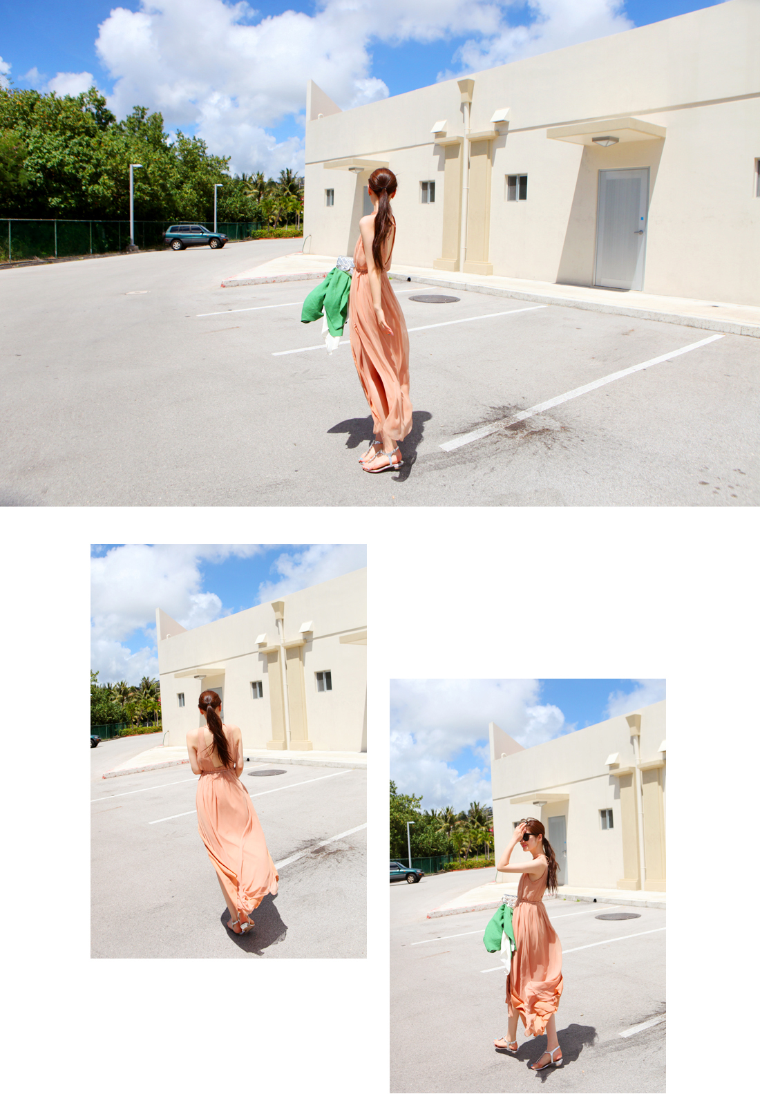 maxi dress - ชุดเดรสยาวผ้าชีฟอง ใสเที่ยว ใส่ทำงาน แขนกุด เปิดหลัง สีโอรส น่ารักมากๆ ค่ะ สามารถใส่ออกงานได้ Asia Sttreet Fashion