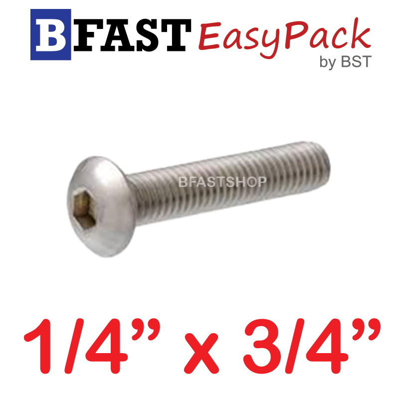 สกรูหัวจมกลมสแตนเลส SUS 1/4" x 3/4" ( 4 ตัว/ถุง )