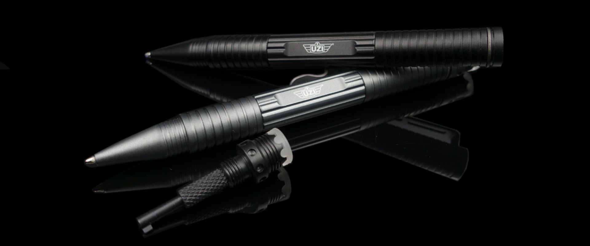 ปากกา ท้ายด้ามหัวcrown , มีที่ไขกุญแจมือ สีดำ UZI Tactical Defender Pen #3- Black