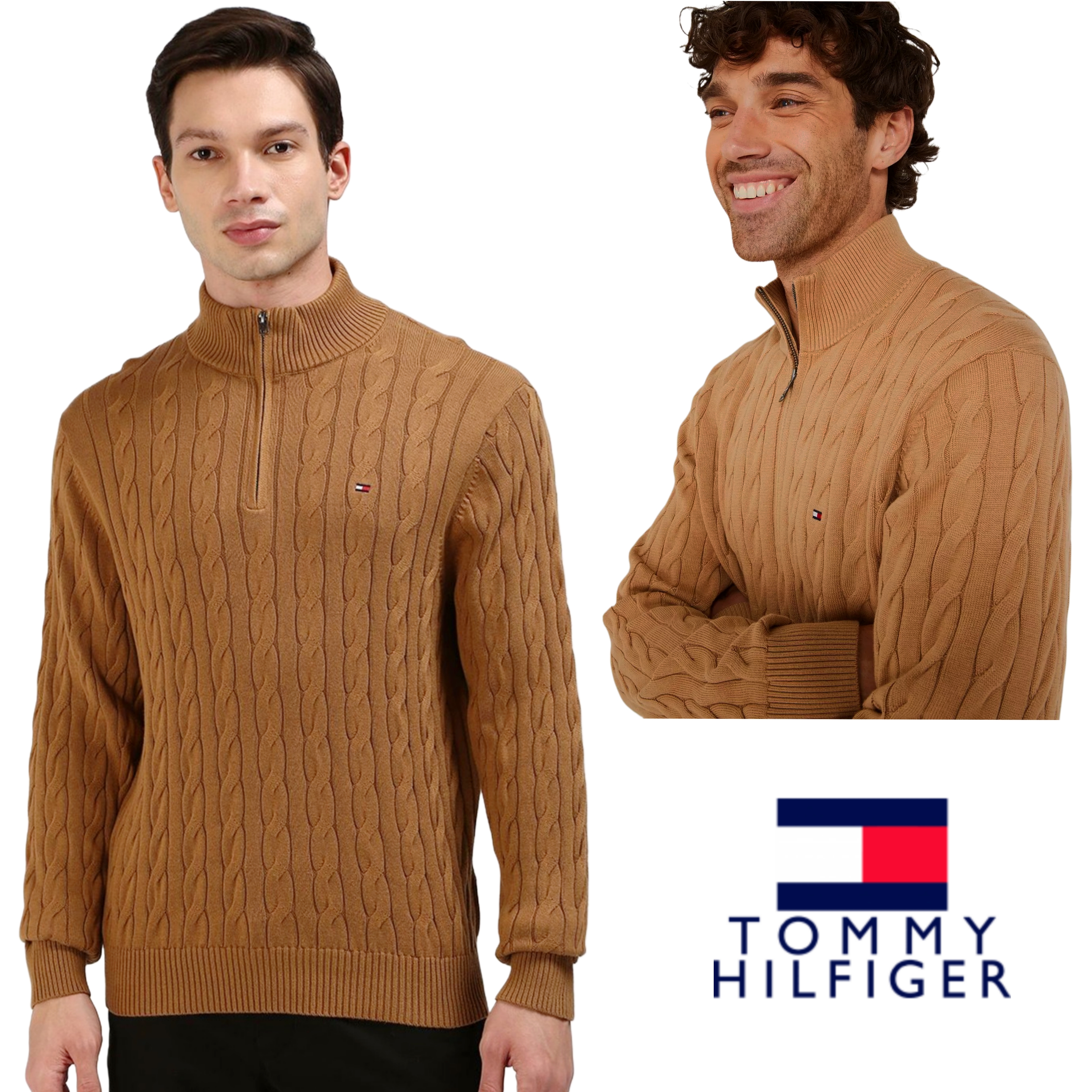 Tommy Hilfiger Classic Cotton Cable 1/4 Zip Mock Knitted Jumper