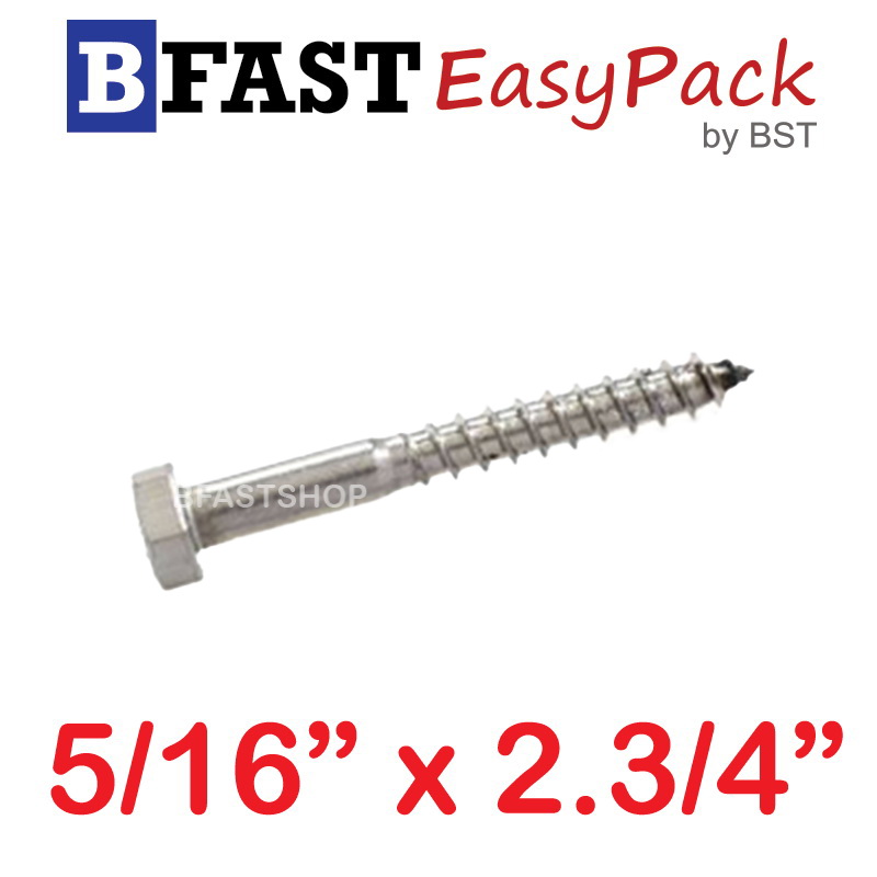 สกรูเกลียวปล่อยขันไม้สแตนเลส 5/16" x 2.3/4" ( 2 ตัว/ถุง)
