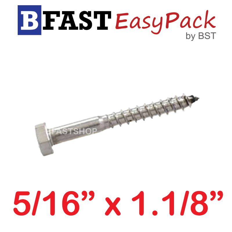 สกรูเกลียวปล่อยขันไม้สแตนเลส 5/16" x 1.1/8" ( 3 ตัว/ถุง)