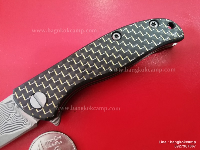 มีดพับ ดามัสกัส Damascus ด้ามคาร์บอนไฟเบอร์ลายเส้นทอง (8)