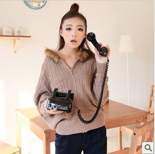 fashion เสื้อกันหนาวไหมพรม แฟชั่น มีฮู้ด สีน้ำตาล น่ารักๆ