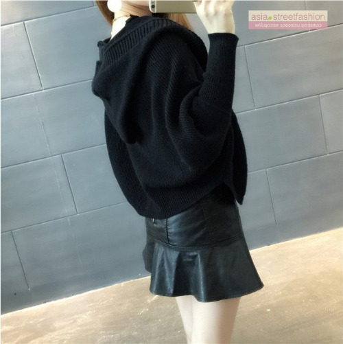 เสื้อคลุมกันหนาว ไหมพรมถัก ตัวสั้นมีฮู๊ด มีให้เลือกหลายสี พร้อมส่ง สีดำ