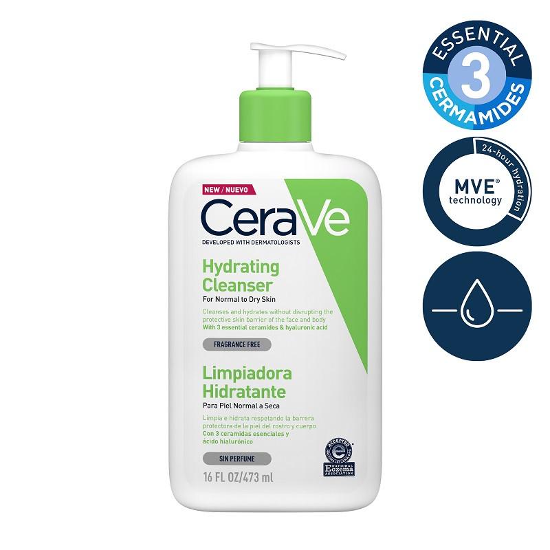 CERAVE Hydrating Cleanser 473 ml. เซราวี ไฮเดรติ้ง คลีนเซอร์ ทำความสะอาดผิวหน้าและผิวกาย