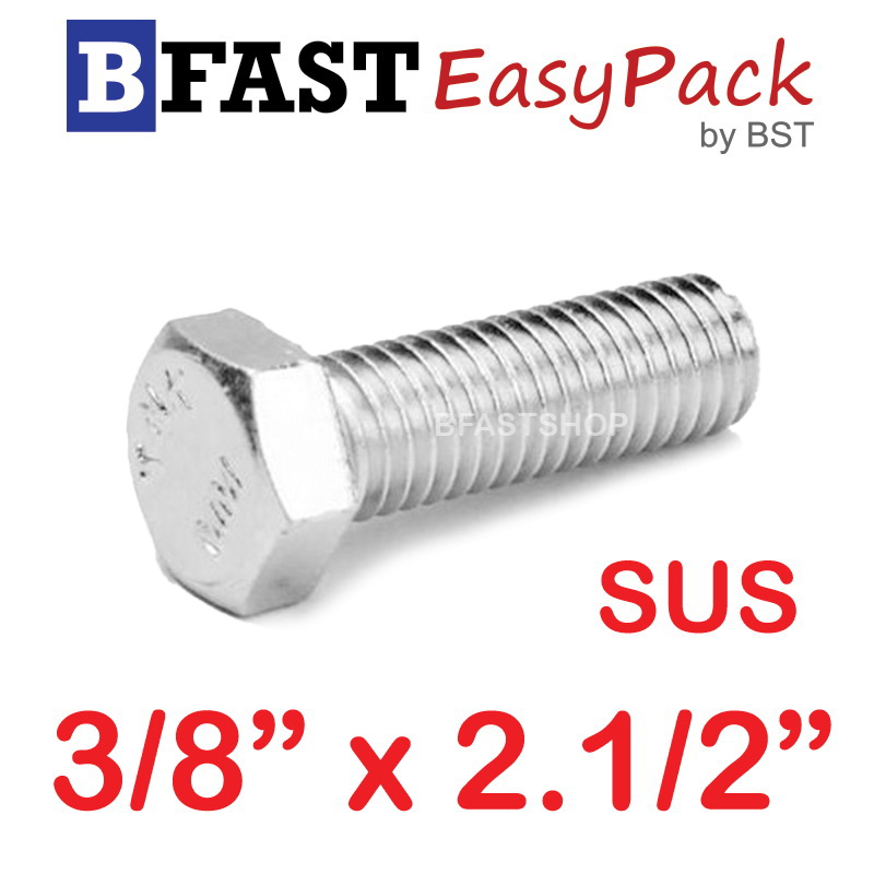 สกรูหัวเหลี่ยมสแตนเลส 3/8" x 2.1/2" (2 ตัว)