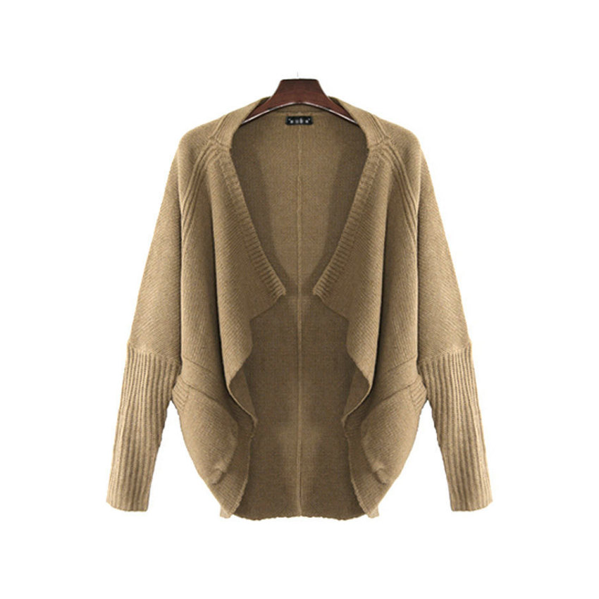 Cyber Batwing Cape Knit Top Cardigan Coat (Khaki)