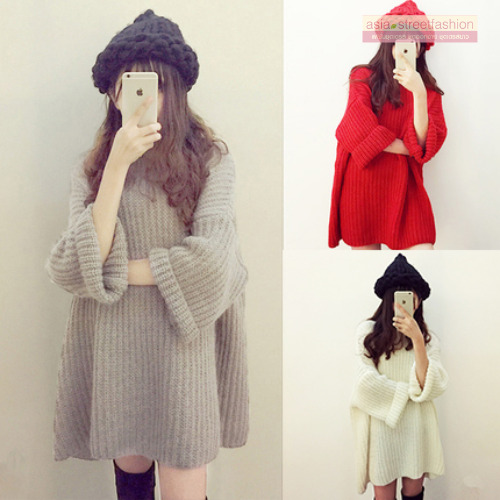 เสื้อไหมพรมตัวโคล่ง Sweater เกาหลีฝุดๆ ยืดได้เยอะ พร้อมส่ง