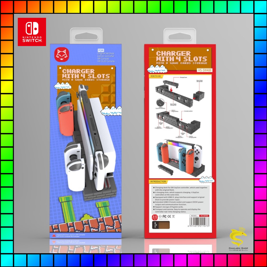 ฐานวางเครื่อง Nintendo Switch Oled ชาร์จ 4 จอย เก็บได้ 8 แผ่นเกม