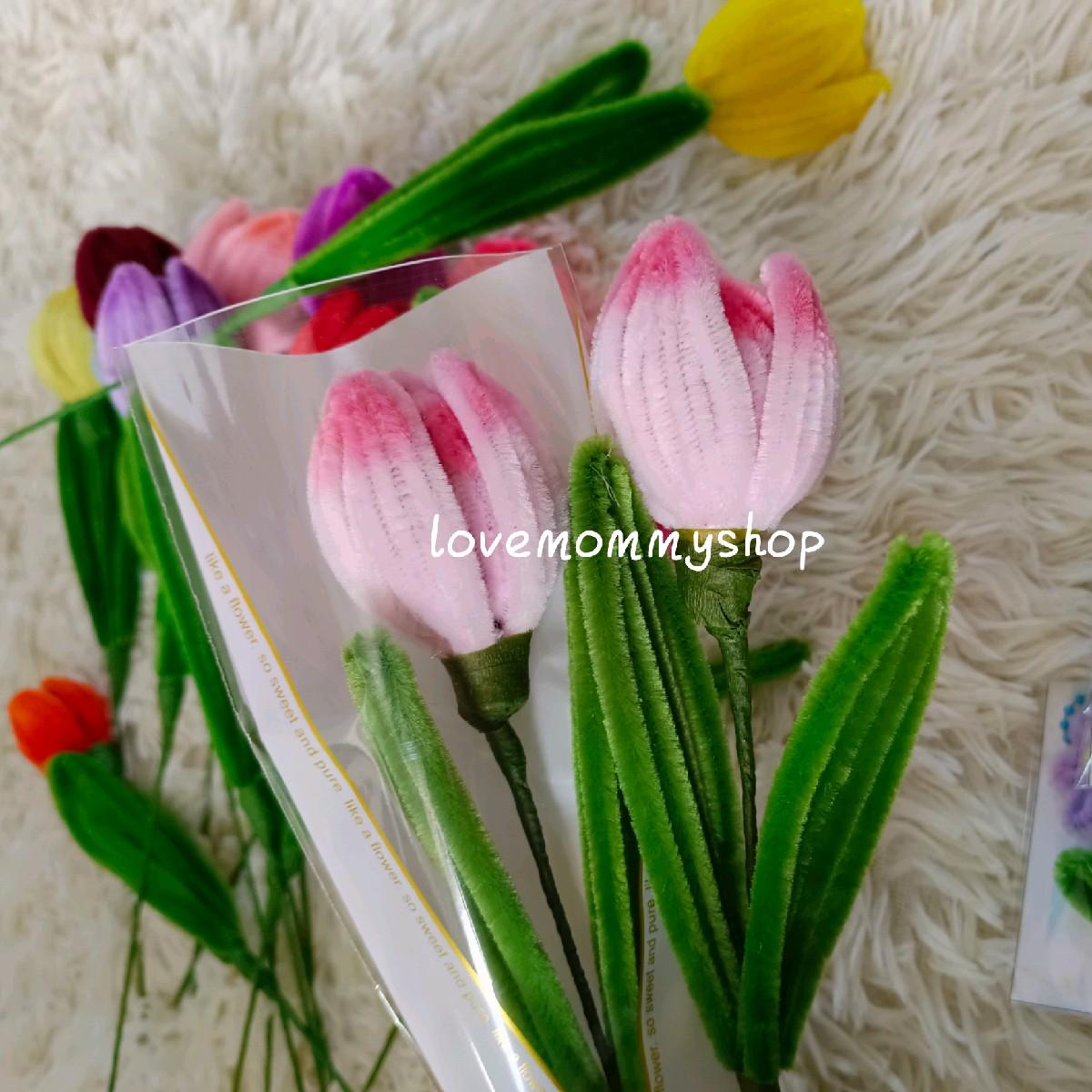 ช่อดอกทานตะวัน ดอกทิวลิป ดอกเดซี่ ดอกไม้จากลวดกำมะหยี่