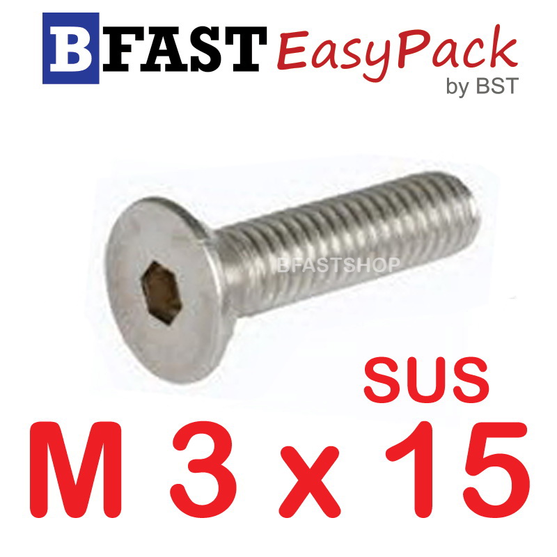 สกรูหัวจมเตเปอร์สแตนเลส SUS M3 x 15 (12 ตัว/ถุง)