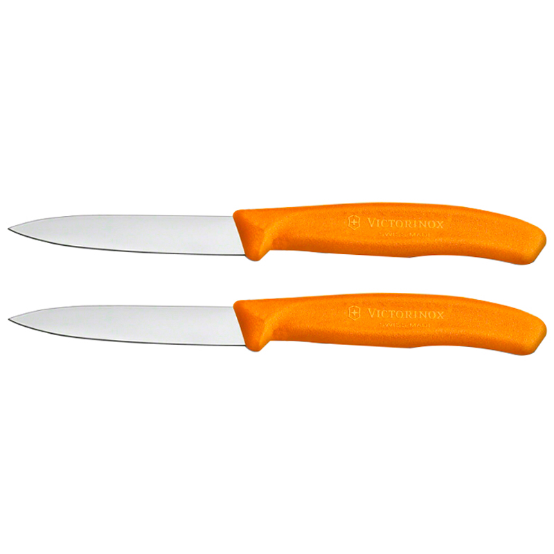 VICTORINOX PARING KNIFE SET 8cm สีส้ม ใบเรียบ แพ็คคู่ (2เล่ม) (6.7606.L119B)