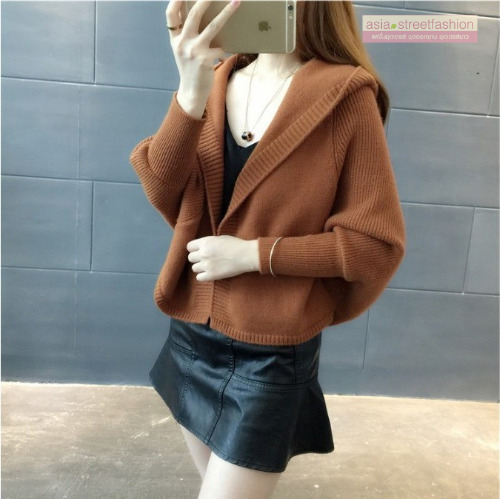 เสื้อคลุมกันหนาว ไหมพรมถัก ตัวสั้นมีฮู๊ด มีให้เลือกหลายสี พร้อมส่ง สีดำ