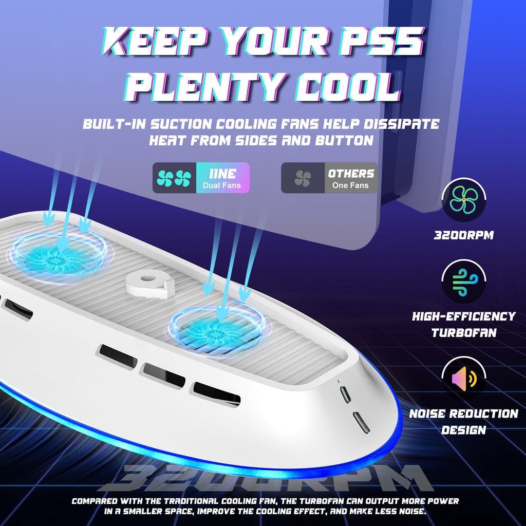 IINE อุปกรณ์เสริมระบายความร้อน RGB เครื่อง PS5 รุ่นแรก ใช้ได้ทั้งใส่แผ่น & ดาวน์โหลด