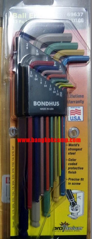 ประแจแอลหกเหลี่ยม BONDHUS ...แบบหุน....รุ่นนี้แยกสีเพื่อสะดวกในการใช้งาน ...ชุด 9 ชิ้น... Made in USA (69637)