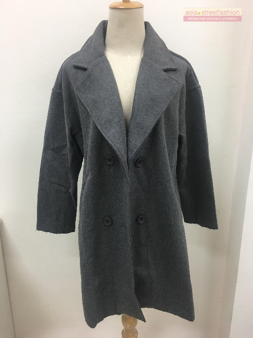 เสื้อโค้ททรงเก๋ ผ้าวูทรงแข็งเนื้อดี บุซับในกันลม แต่งพับแขนสีแดง ชายรุ่ย งานเก๋มาก พร้อมส่ง สีเทา