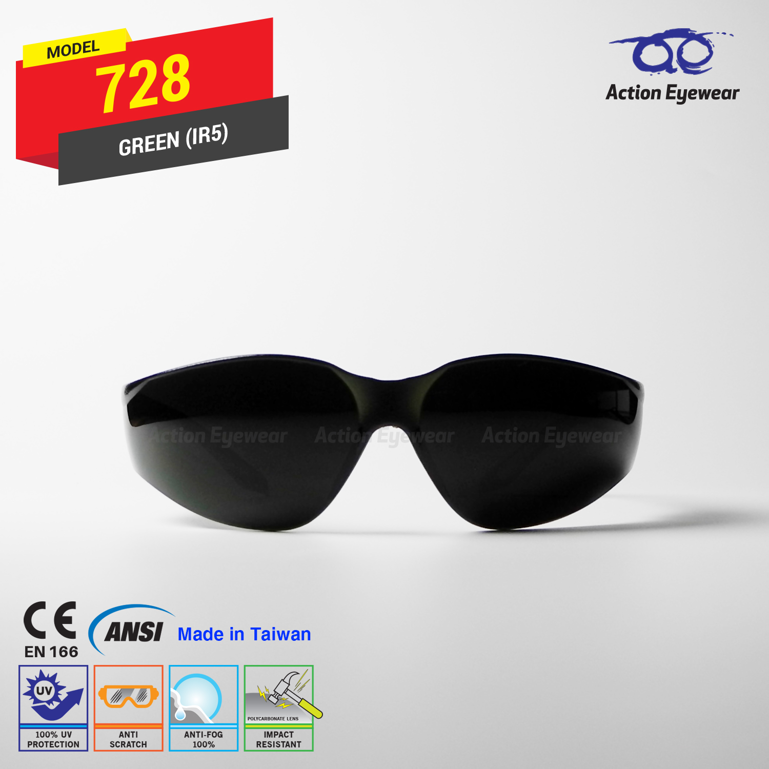 แว่นตานิรภัย รุ่น 728 (กันฝ้า 100%) เลนส์ IR5 (ใช้สำหรับงานเชื่อม)