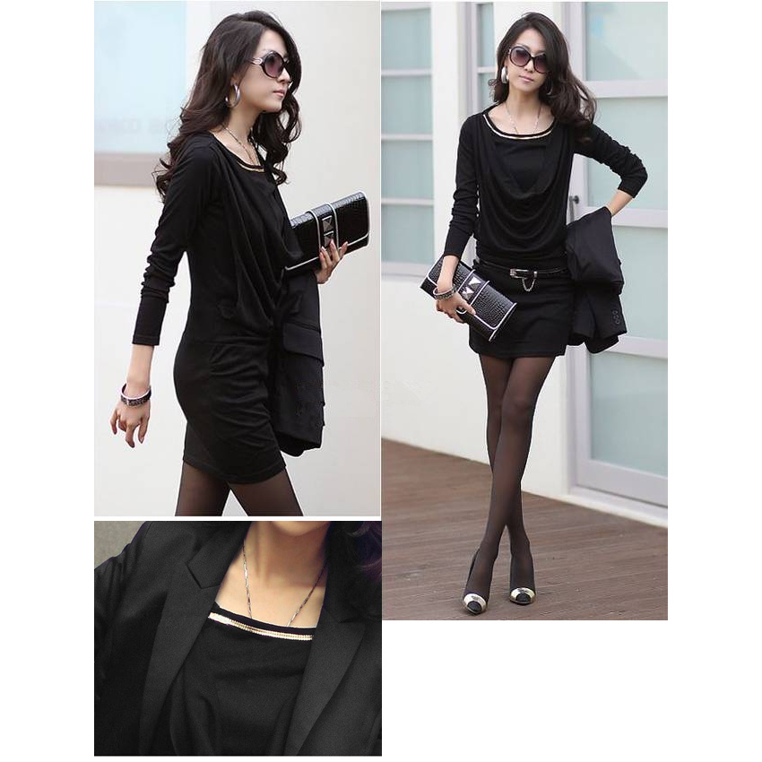 Fashion Women Mini Dresses Long Sleeve Slim Sexy OL Dresses For Women Trendy Fashion Style Online One-pieceBlack