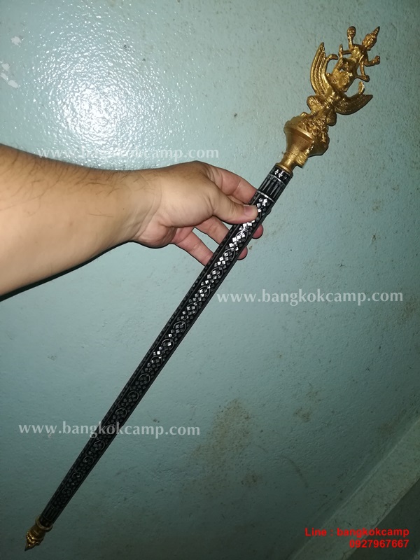 ไม้ครู หรือไม้ถือประดับมุข หัวนารายณ์ทรงสุบรรณ(นารายณ์ทรงครุฑ) ท้ายราหู ชุบทอง