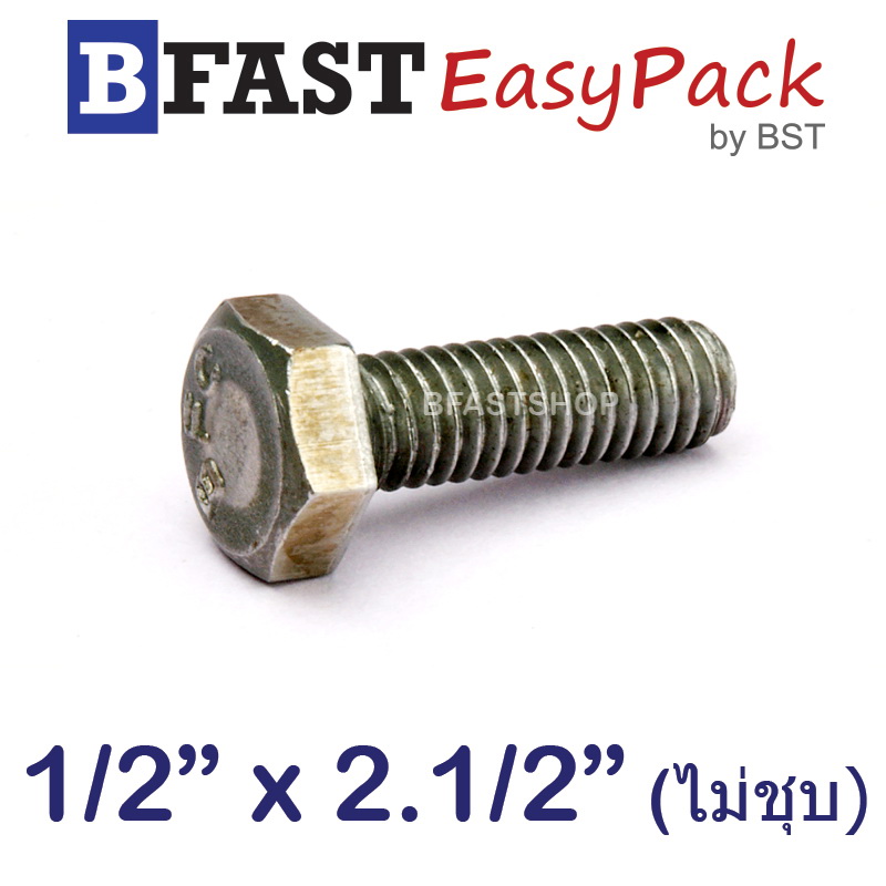 สกรูหัวเหลี่ยม (น๊อตกิโล) 1/2" x 2.1/2" พร้อมหัวน๊อต *ไม่ชุบ* (2 ชุด /ถุง)