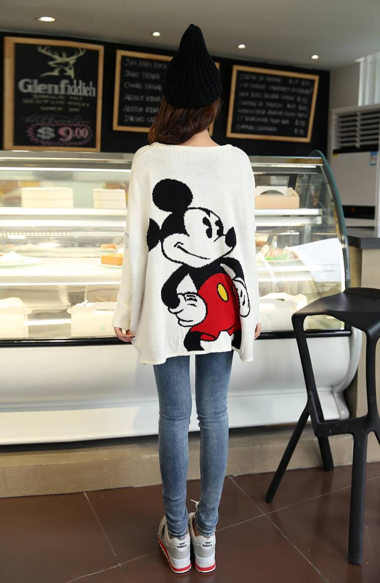 fashion เสื้อกันหนาวไหมพรมแฟชั่น ลายการ์ตูน มิกกี้เม้าส์ สีขาว น่ารักๆ ใส่เที่ยว