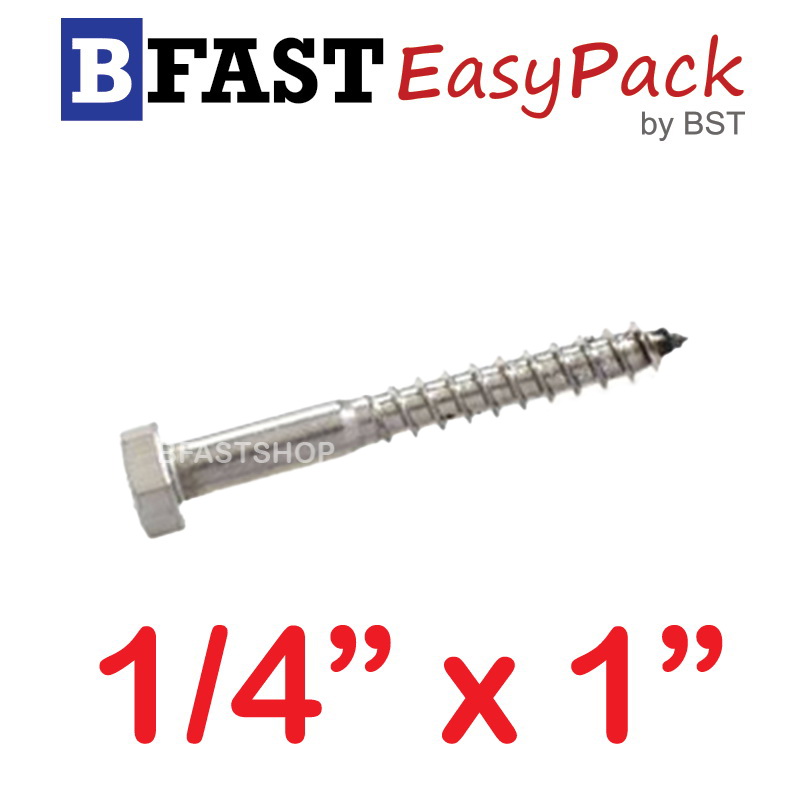 สกรูเกลียวปล่อยขันไม้สแตนเลส 1/4" x 1" ( 4 ตัว/ถุง)