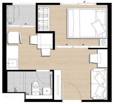 ขายดาวน์ คอนโด พลัมคอนโด รามคำแหงสเตชั่น Plum Condo Ramkhamhaeng Station ห้องสตูดิโอ มีกระจกกั้นห้องเป็น 1 ห้องนอน