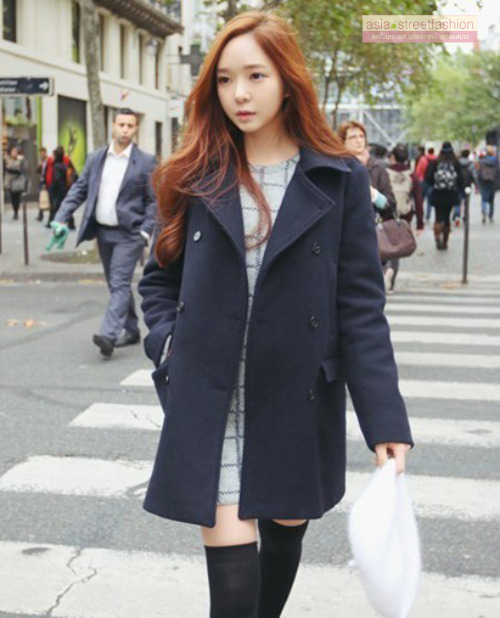 เสื้อโค้ทกันหนาว รุ่นกระดุม 2 แถว สไตล์เกาหลี ผ้าวูลเนื้อดี พร้อมส่ง DARK BLUE