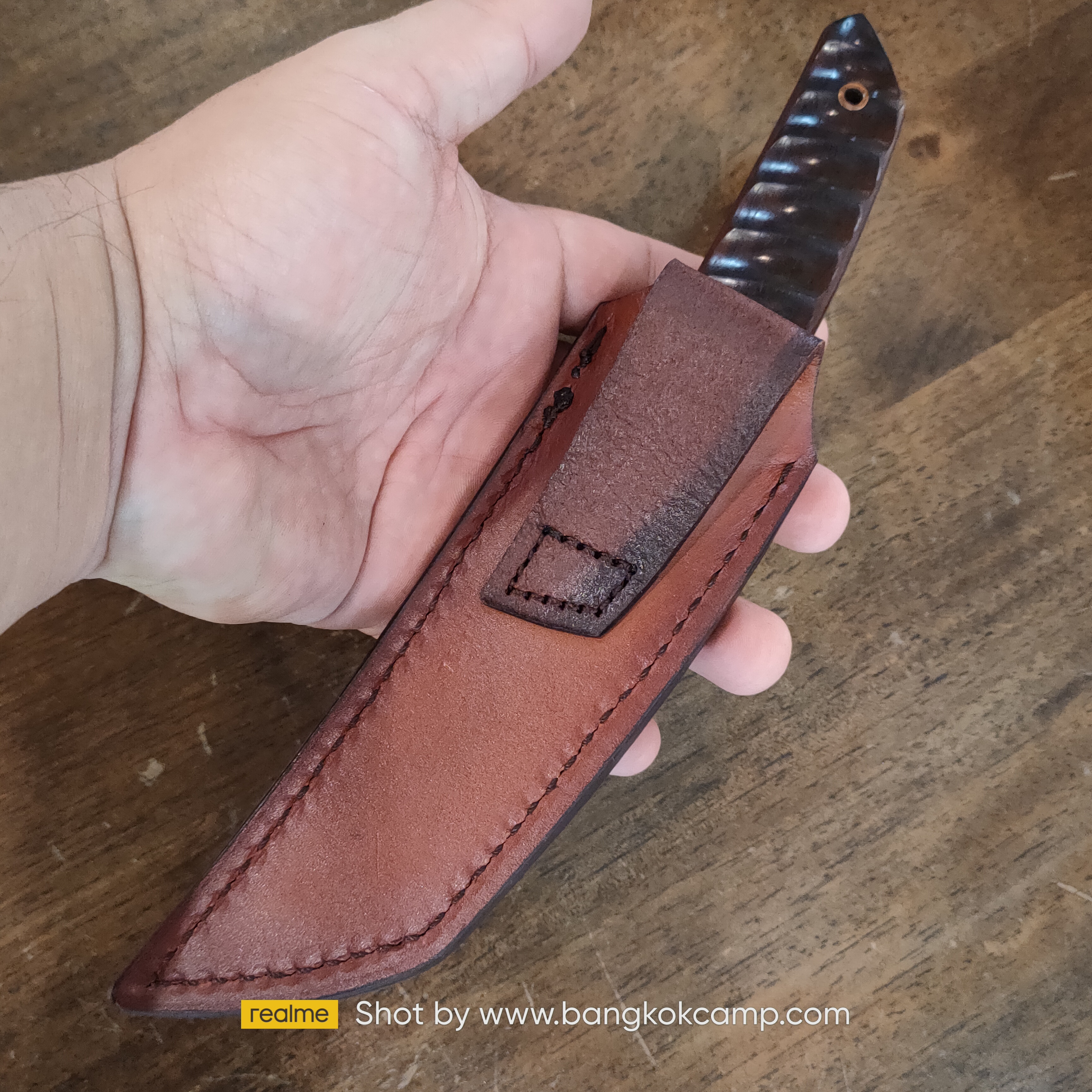 มีดดามัสกัส ด้ามไม้ พร้อมซองหนังแท้