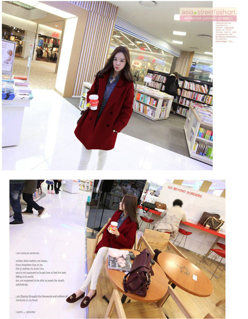 S-4XL เสื้อโค้ทกันหนาว สไตล์เกาหลี ทรงเรียบง่าย ทรงยาว ดูดี ผ้าวูลผสมบุซับในกันลม จะใส่คลุม หรือใส่เป็นโค้ทก้สวยเก๋ พร้อมส่งจ้า ไวน์แดง