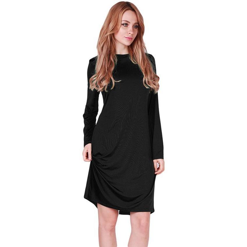 LALANG Fashion Women Bodycon Back Zipper Long Sleeve Pencil Dresses(Black)