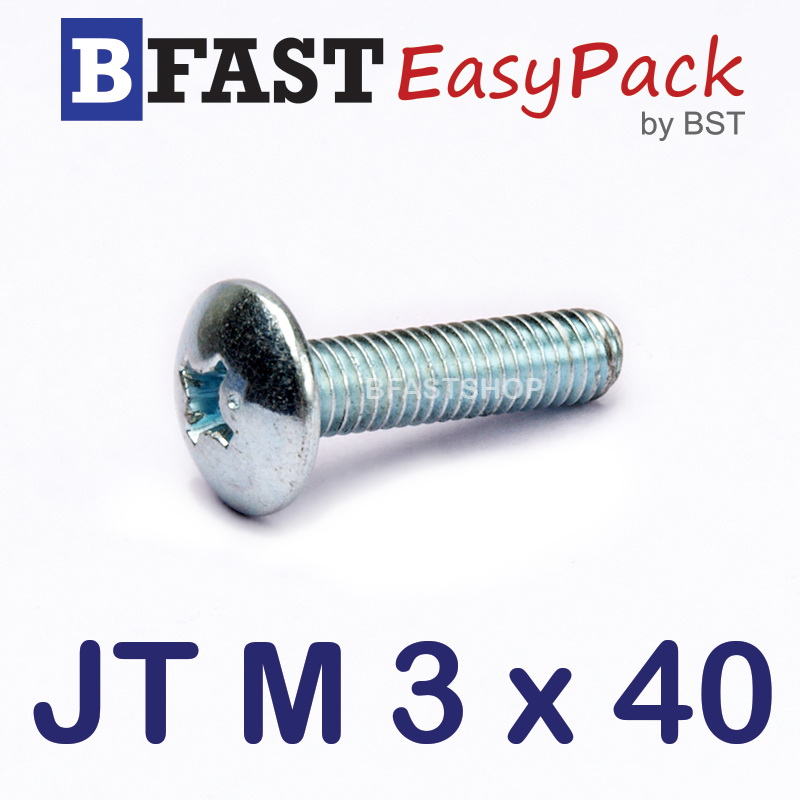 สกรูมิลสี่แฉก หัวร่ม JT M 3 x 40 (25 ตัว/ถุง)