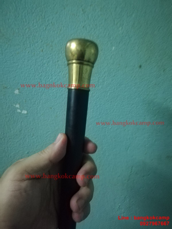 ไม้ตะพด ไม้เท้า หัวทองเหลือง ประดับเหรียญ ร.5 (เหรียญใหญ่)